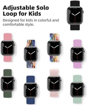 OWKEY Braided Solo Loop Compatible with Kids Apple Watch Band, Stretchy Breathable Strap with Easy Buckle for iWatch Series 9 8 7 6 5 4 3 SE SE2 Girls Boys Small Wrists - Image 5