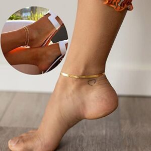 DEARMAY Gold Ankle Bracelets for Women Waterproof 3Pcs 14K Gold Plated Anklets Layered Cuban Link Chain Herringbone Dainty Cute Anklets Set Pack Summer Beach Jewelry Gift for Women - Image 3