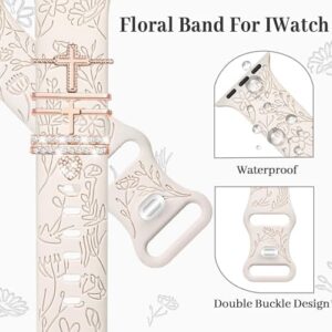 JR.DM Floral Engraved Band Compatible with Apple Watch 42mm 40mm 41mm 38mm Women, Soft Silicone Dressy Straps Decorative with Charms for iWatch Series 10 9 8 7 6 5 4 3 2 1 SE - Image 3