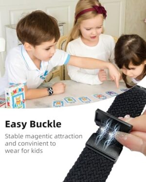 OWKEY Braided Solo Loop Compatible with Kids Apple Watch Band, Stretchy Breathable Strap with Easy Buckle for iWatch Series 9 8 7 6 5 4 3 SE SE2 Girls Boys Small Wrists - Image 2