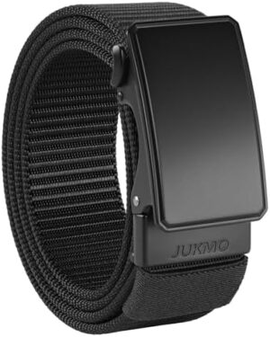 JUKMO Men's 1.5" Nylon Ratchet Belt, Casual Web Click Belt with Slide Buckle for Jeans, No Holes Adjustable Trim to Fit