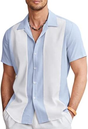 COOFANDY Men's Vintage Bowling Shirt Short Sleeve Button Down Summer Cuba Beach Shirts