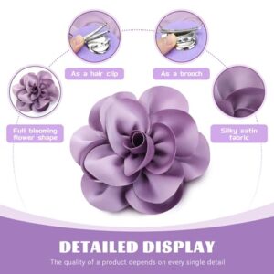 Cinaci 8 Pieces 13cm/5" Silky Satin Big Flower Brooch Pins Alligator Hair Clips Floral Hair Barrettes Accessories for Women Girls Teens - Image 3