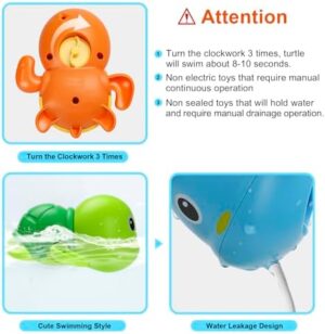 Bath Toys, Cute Swimming Turtle Baby Bath Toys for Toddler 1-3, Water Pool Floating Wind Up Toys for 1 Year Old Boy Girl Gifts, Infant Toddlers Kids Bathtub Toys, 3 Pack - Image 4