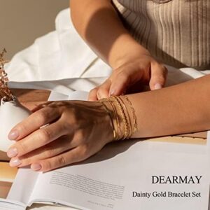 DEARMAY Gold Bracelets for Women Waterproof, 14K Real Gold Jewelry Sets for Women Trendy Thin Dainty Stackable Cuban Link Paperclip Chain Bracelet Pack Fashion Accessories Gifts for Womens - Image 3