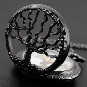 Pocket Watch Hollow Tree of Life Design Roman Numerals Customizable Quartz Pocket Watch with Chain Birthday Gifts - Image 4