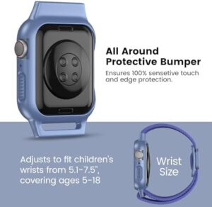 Braided Band with Case Compatible with Kids Apple Watch Band, Stretchy Nylon Adjustable Strap with Easy Snap-on Clasp for iWatch 38/40/41mm & 42/44/45mm - Image 2