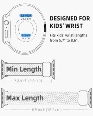 OWKEY Braided Solo Loop Compatible with Kids Apple Watch Band, Stretchy Breathable Strap with Easy Buckle for iWatch Series 9 8 7 6 5 4 3 SE SE2 Girls Boys Small Wrists - Image 3