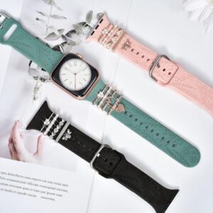 Watch Band Charms (Band Included), Compatible with Apple Watch Band 38mm 40mm 41mm, Floral Engraved Silicone Straps & Decorative Rings Accessories for iWatch Series se 10 9 8 7 6 5 4 3 2 1 - Image 5