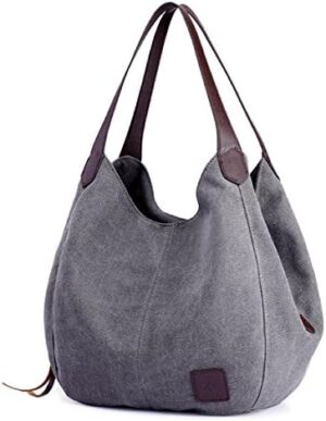 DOURR Women's Multi-pocket Shoulder Bag Fashion Cotton Canvas Handbag Tote Purse