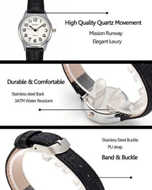 Top Plaza Womens Leather Watch,Fashion Casual Dress Watches,Roman Numerals Quartz Ladies Black Wrist Watch - Image 4