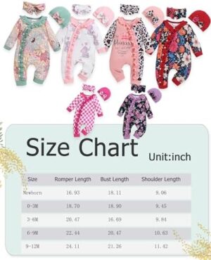 Newborn Baby Girl Clothes Infant Floral Print One-Piece Romper+Jumpsuit+Bodysuit+Hat+Headband - Image 7