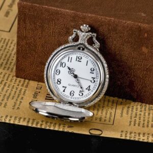 BOSHIYA Retro Flower Openwork Cover Quartz Pocket Watch with Chain Half Hunter Pocket Watches for Women with Box, for Mother's Day - Image 2