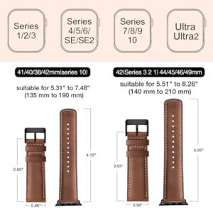 SUNFWR Leather Bands Compatible with Apple Watch Band 42mm 44mm 45mm 46mm 49mm for Men Women, Top Grain Genuine Leather Replacement Strap for iWatch Ultra2 Ultra SE2 SE Series 10 9 8 7 6 5 4 3 2 1 - Image 5