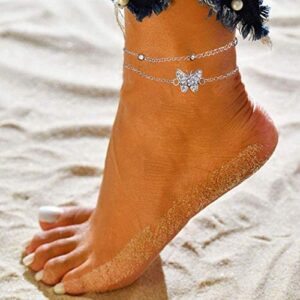 14K Butterfly Silver - Adjustable Layered - Jewelry Anklet Gifts for Women Teen Girls - Image 3