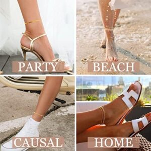 DEARMAY Gold Ankle Bracelets for Women Waterproof 3Pcs 14K Gold Plated Anklets Layered Cuban Link Chain Herringbone Dainty Cute Anklets Set Pack Summer Beach Jewelry Gift for Women - Image 7