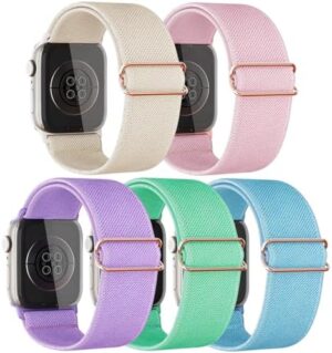 5 Packs Compatible with Kids Apple Watch Band,Comfy Stretchy Adjustable Nylon Replace Bands for Iwatch Ultra Series 9 8 7 6 5 4 3 SE SE2 38mm 40mm 41mm & 42mm 44mm 45mm 49mm for Boy Girl Small Wrist.