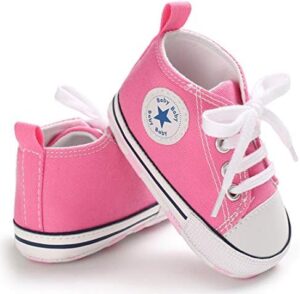 Unisex Baby Soft Sole Sneakers, Canvas Denim High Top, Newborn Infant First Walkers - Image 8