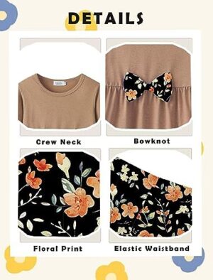 Yekaty Girls Clothing Set 2 Pcs Floral Soft Crewneck Long Sleeve Top+Leggings Loose Outfits With Bowknot - Image 4