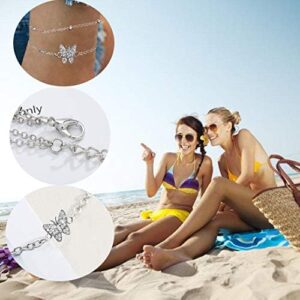 14K Butterfly Silver - Adjustable Layered - Jewelry Anklet Gifts for Women Teen Girls - Image 4