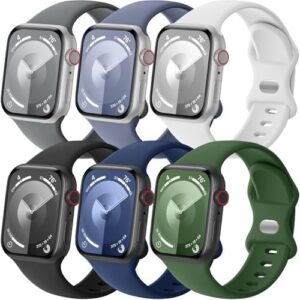 6 Pack Sport Band Compatible with Apple Watch Band 46mm 44mm 45mm 40mm 42mm 38mm 41mm 49mm Men Women, Soft Silicone Waterproof Replacement Strap for iWatch Band Series 10 9 8 7 6 5 4 3 2 1 SE