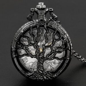 Pocket Watch Hollow Tree of Life Design Roman Numerals Customizable Quartz Pocket Watch with Chain Birthday Gifts - Image 2