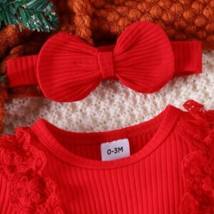 Baby Girl Clothes Fall Winter Outfit Plaid Romper Long Sleeve Dress Lace Ruffles Bodysuit with Bow Headband - Image 4