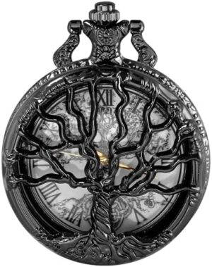 Pocket Watch Hollow Tree of Life Design Roman Numerals Customizable Quartz Pocket Watch with Chain Birthday Gifts