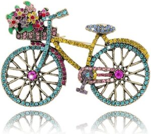 Crystal Rhinestone Creative Bicycles Brooch Pin for Women Retro Elegant Handmade Blue Brooches Pins Classic Wedding Fashion Jewelry Accessories Gift