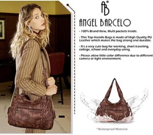 Angel Barcelo Roomy Fashion Hobo Womens Handbags Ladies Purse Satchel Shoulder Bags Tote Washed Leather Bag - Image 5