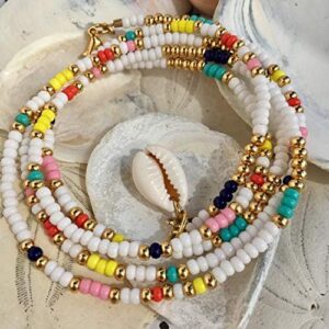 XIJIN 8Pcs Handmade Beaded Anklets for Women Boho Colorful Beads Ankle Bracelets Adjustable Foot Anklet Set - Image 6