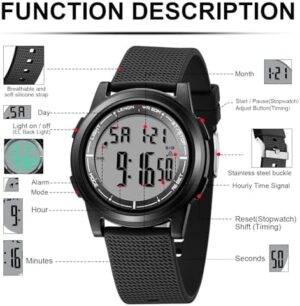 HANPOSH Mens Digital Watch Ultra Thin Minimalist Sports Waterproof Outdoor LED Screen Large Face Wrist Watches for Men with Back Light Alarm Date Stopwatch - Image 5