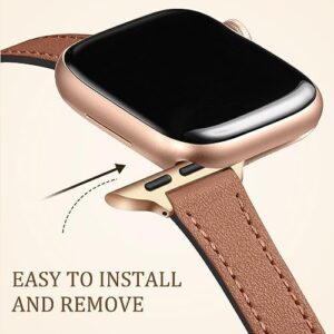 Charlam Slim Leather Band Compatible with Apple Watch Band 40mm 38mm 41mm 42mm 44mm 45mm 46mm Women,Top Grain Genuine Leather Strap Thin Watch Wristband for iWatch Series 10 9 8 7 6 5 4 3 2 1 SE Ultra - Image 4