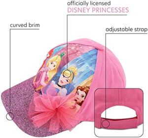 Disney Girls Princess Glitter Baseball Cap - Frozen Elsa, Anna, Cinderella, Belle, Ariel (2-7) - Image 2