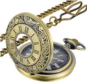 LYMFHCH Vintage Pocket Watch Roman Numerals Scale Quartz Pocket Watches with Chain Christmas Graduation Birthday Gifts Fathers Day