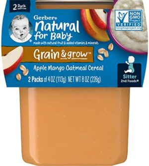 Gerber Baby Food 2nd Foods, Mixed Cereal, Apples & Mangos with Rice Cereal Puree, 4 Ounce Tubs, 2-Pack