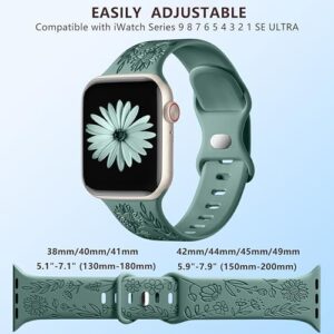 SNBLK 6 Pack Floral Engraved Bands Compatible with Apple Watch Bands for Women 40mm 41mm 42mm 38mm 44mm 45mm 46mm 49mm, Soft Silicone Cute Flower Pattern Sport Strap for iWatch Series 10 9 8 7 6 5 4 3 2 1 Ultra SE - Image 9