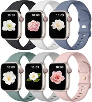 Maledan 6 Pack Bands Compatible for Apple Watch Band 38mm 40mm 41mm 42mm 44mm 45mm 46mm 49mm Women Men, Soft Silicone Sport Replacement Band for iWatch Apple Watch Series 10 9 8 7 6 5 4 3 SE Ultra