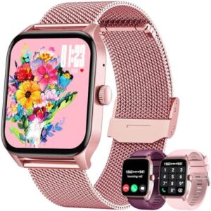 Smart Watches for Women Android iOS Phones: Pink Smartwatch for Women 1.83" Touchscreen with Answer/Make Call Waterproof Heart Rate Blood Pressure Sleep Sport Alarm Pedometer Calorie Fitness Tracker