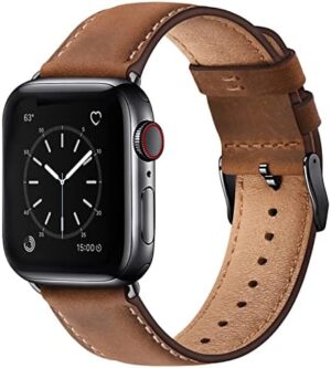 SUNFWR Leather Bands Compatible with Apple Watch Band 42mm 44mm 45mm 46mm 49mm for Men Women, Top Grain Genuine Leather Replacement Strap for iWatch Ultra2 Ultra SE2 SE Series 10 9 8 7 6 5 4 3 2 1