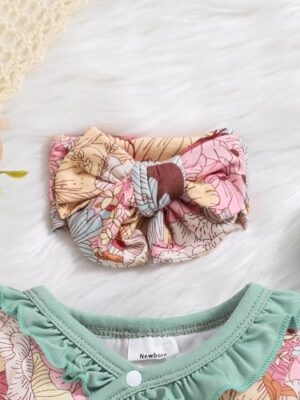 Newborn Baby Girl Clothes Infant Floral Print One-Piece Romper+Jumpsuit+Bodysuit+Hat+Headband - Image 4