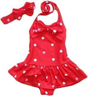 Jastore Girls Swimwear One Piece Swimsuits Beach Wear with Headband