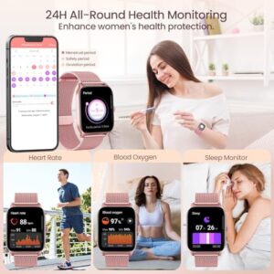 Smart Watches for Women Android iOS Phones: Pink Smartwatch for Women 1.83" Touchscreen with Answer/Make Call Waterproof Heart Rate Blood Pressure Sleep Sport Alarm Pedometer Calorie Fitness Tracker - Image 3