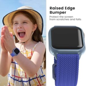 Braided Band with Case Compatible with Kids Apple Watch Band, Stretchy Nylon Adjustable Strap with Easy Snap-on Clasp for iWatch 38/40/41mm & 42/44/45mm - Image 4