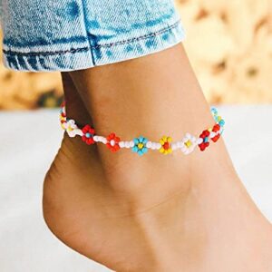 Beaded Anklets for Women Boho Cute Daisy Flower Bead Ankle Bracelets Handmade Waterproof Surfer Anklet Summer Beach Foot Jewelry for Women - Image 2