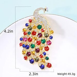 Rhinestone Peacock Brooch Pin for Women Girls Fashion Exquisite Exaggerated Big Crystal Bird Animal Brooches Lapel Pins Elegant Dress Accessories Wedding Christmas Birthday Jewelry Gift - Image 6