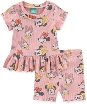 Disney Baby Lilo and Stitch Minnie Mouse Winnie The Pooh Girls 2 Piece Ribbed Top and Shorts Set for Newborn and Infants