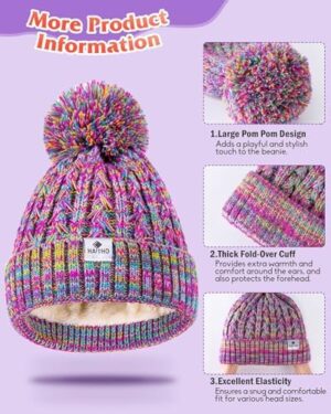 HAITHO Kids Toddler Winter Hat with Pom Pom, 2 Size Kids Beanie Hats for Girls Boys, Cute Warm Fleece Lined Knit Beanies Cap - Image 4