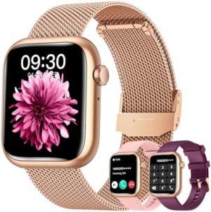 Smartwatch Women for Android Phones iOS: Gold Smart Watches for Women Fitness Tracker 1.83" Touchscreen Waterproof Smartwatches with Answer/Make Call Blood Pressure Heart Rate Sport Pedometer Monitor