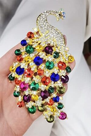 Rhinestone Peacock Brooch Pin for Women Girls Fashion Exquisite Exaggerated Big Crystal Bird Animal Brooches Lapel Pins Elegant Dress Accessories Wedding Christmas Birthday Jewelry Gift - Image 4